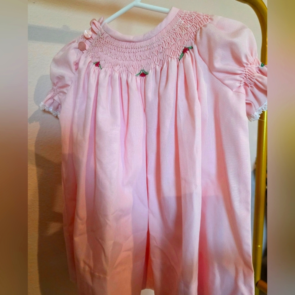 Pink Smocked Kids Pajamas With Roses